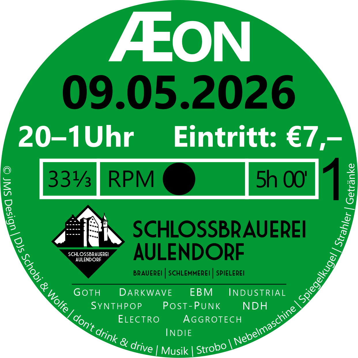 Bierdeckel fürs ÆON am 09.05.2026 - Die neue jährliche schwarze Partyreihe in der Schlossbrauerei Aulendorf